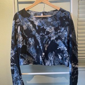 Osei Duro black blue dyed long sleeve crop 100% silk